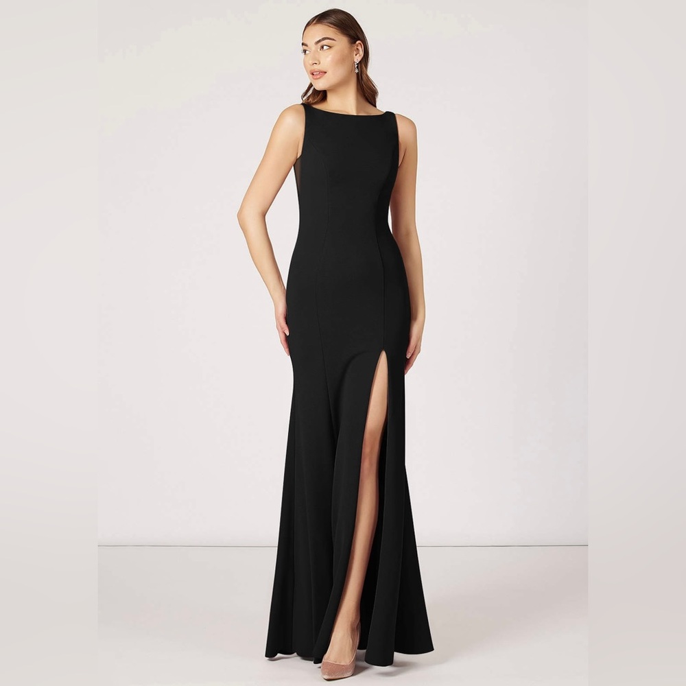 Mermaid Side slit Stretch Crepe Floor-Length Dress black